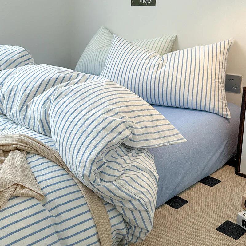 Cotton Yarn-dyed Washed Cotton Four-piece Set Full-cotton Fitted Sheet Non-printed Minimalist Bed Sheet Duvet Cover EX-STOCK Canada