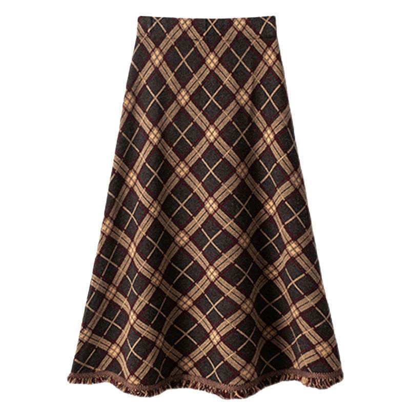 Women Plaid Big Hem Wool Midi Skirt - EX-STOCK Canada