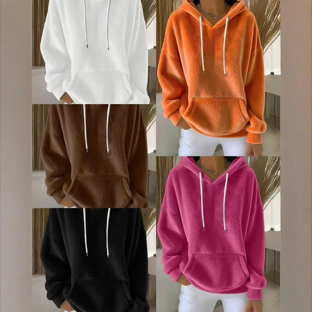 Sweat-shirt polyvalent pour femme en laine d'agneau unie, doublé, pour l'automne et l'hiverEX-STOCK Canada