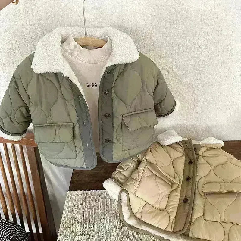 Korean Style Lamb Fur Collar Fleece-lined Thickened Cotton-padded Coat Fashion - EX-STOCK CANADA