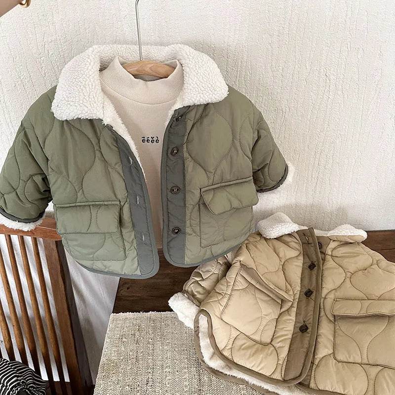 Korean Style Lamb Fur Collar Fleece-lined Thickened Cotton-padded Coat Fashion - EX-STOCK Canada
