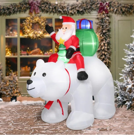 6ft 15W 7pcs LED Lights Santa Claus Rides Polar Bear Garden Santa Claus Decoration EX-STOCK Canada