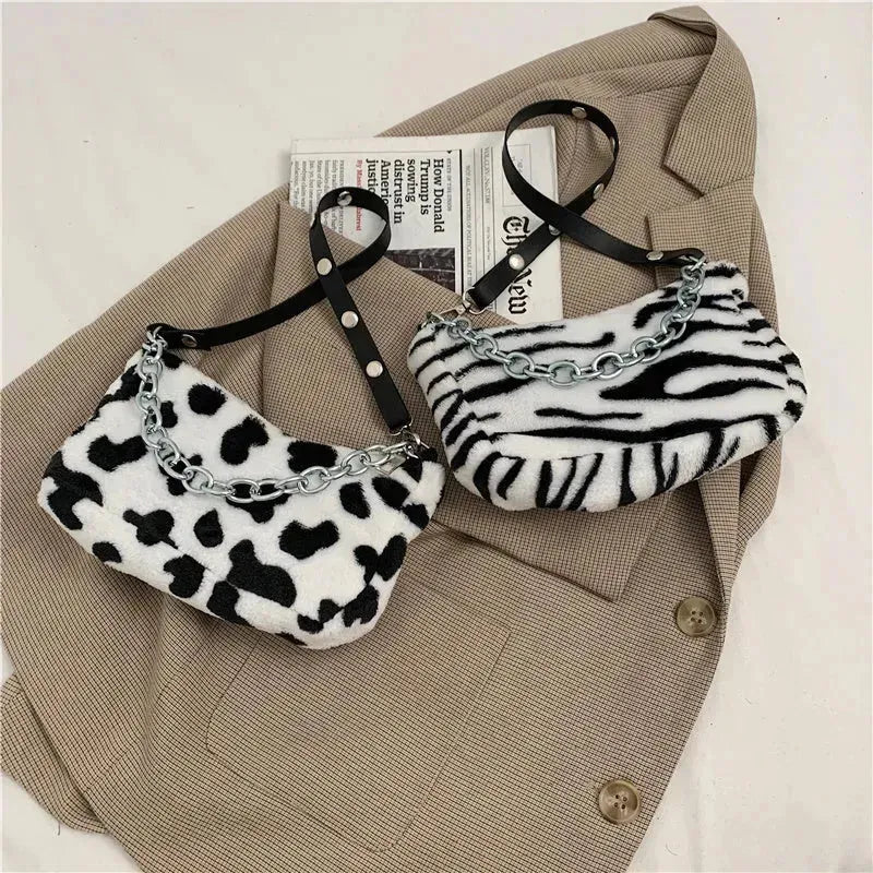 Leopard Pattern Plush Bag Personality Diagonal Women Bag Chain Shoulder Bag - EX-STOCK CANADA