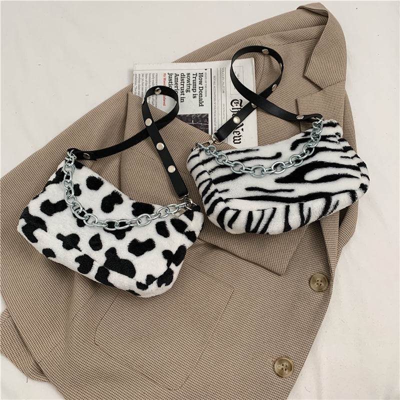 Leopard Pattern Plush Bag Personality Diagonal Women Bag Chain Shoulder Bag - EX-STOCK Canada