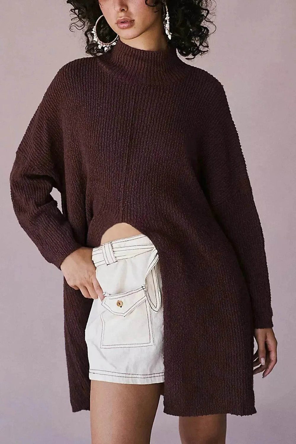 Stylish Cashmere Pullover Front Split Winter Tunic tops for Women - EX-STOCK Canada