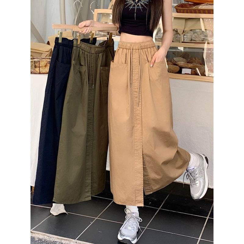 Women's front slit Washed Cotton Midi Cargo Skirt - EX-STOCK Canada