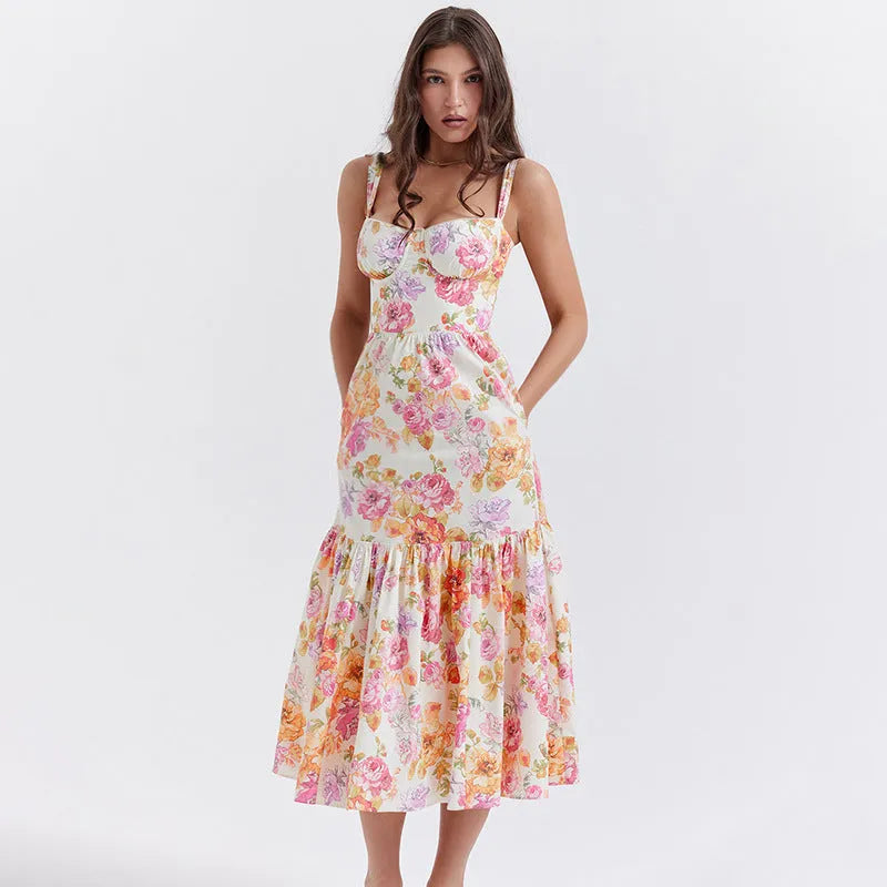 Spring And Summer Comely Pastoral Style Sling Floral A Swing Cake Dress - EX-STOCK CANADA