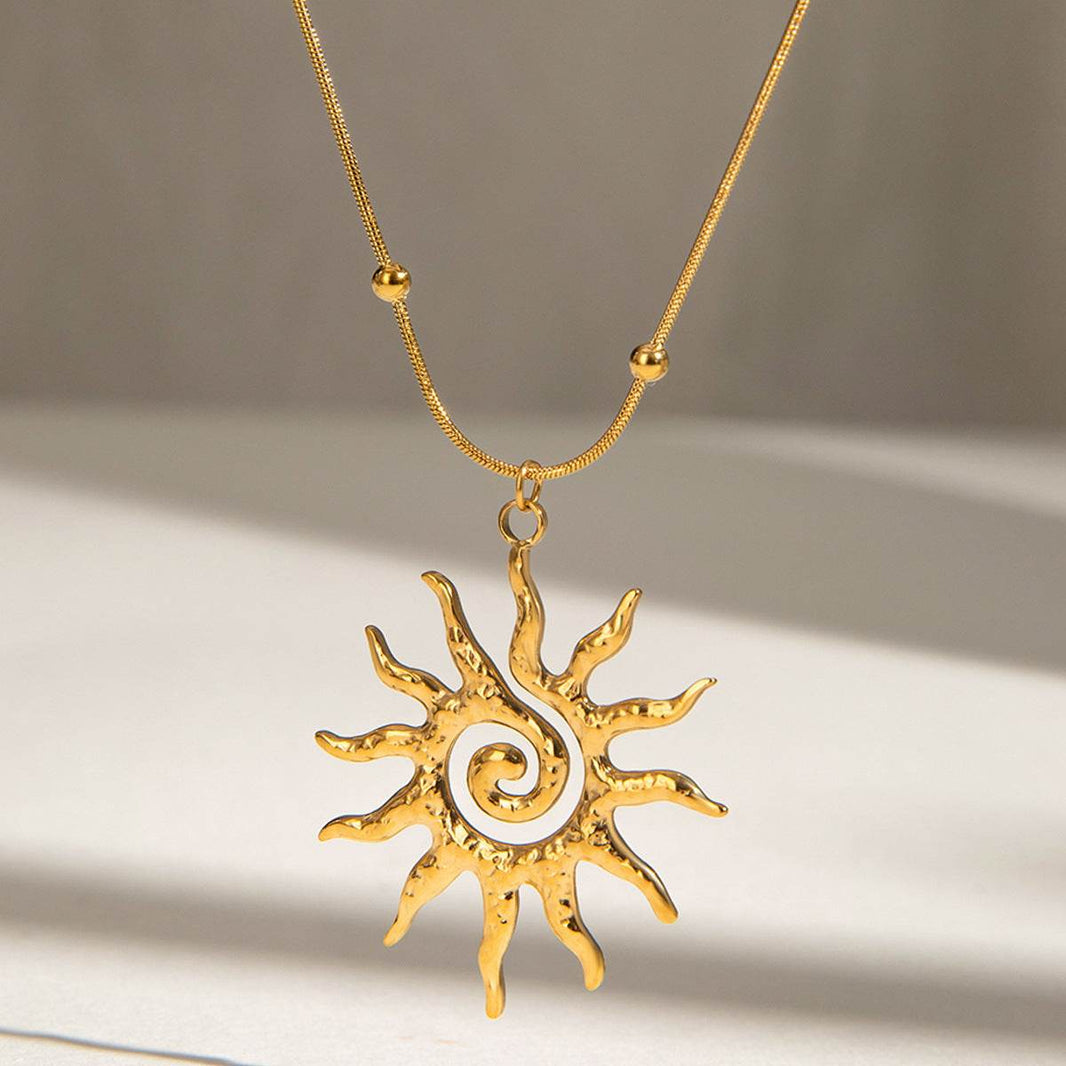 Stainless Steel Necklace - Hammered Spiral Sun Pendant Necklace - EX-STOCK Canada