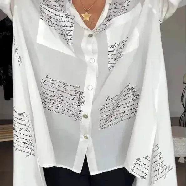 Letter Print Long Sleeve Shirt Fashion Commuter Style Lapel Shirt Women's Clothing - EX-STOCK Canada