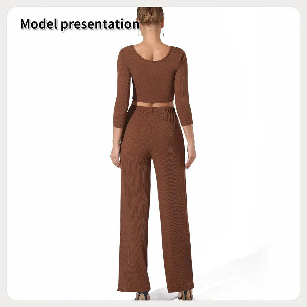 Women Fashion Casual Matching 2pcs set Long Sleeve Crop top and Pant set - EX-STOCK Canada