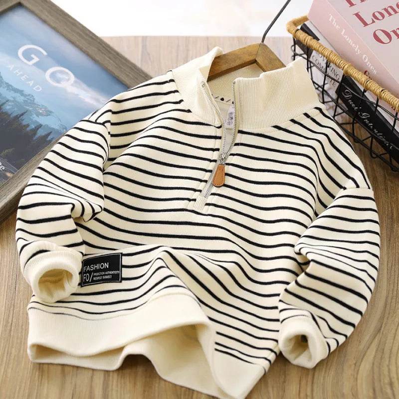 Children Casual Polo Collar Fashion Stripe Sweatshirt Tops Kids - EX-STOCK Canada