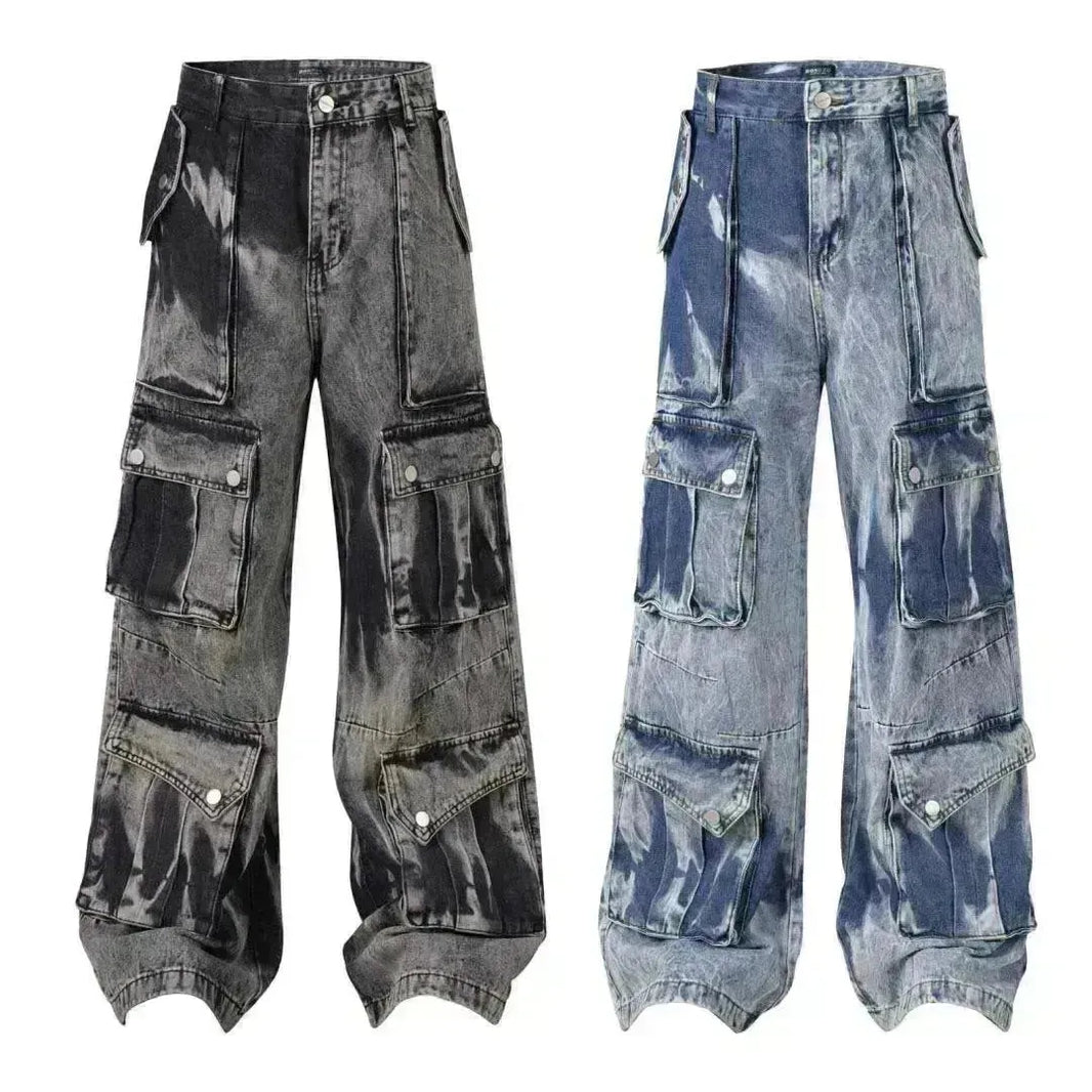 Street retrò lavato in difficoltà in difficoltà cravatta multipocchi di jeans
