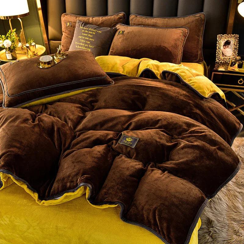Juego de ropa de cama de franela coral de invierno gruesa, doble cara, con funda de edredónEX-STOCK Canada