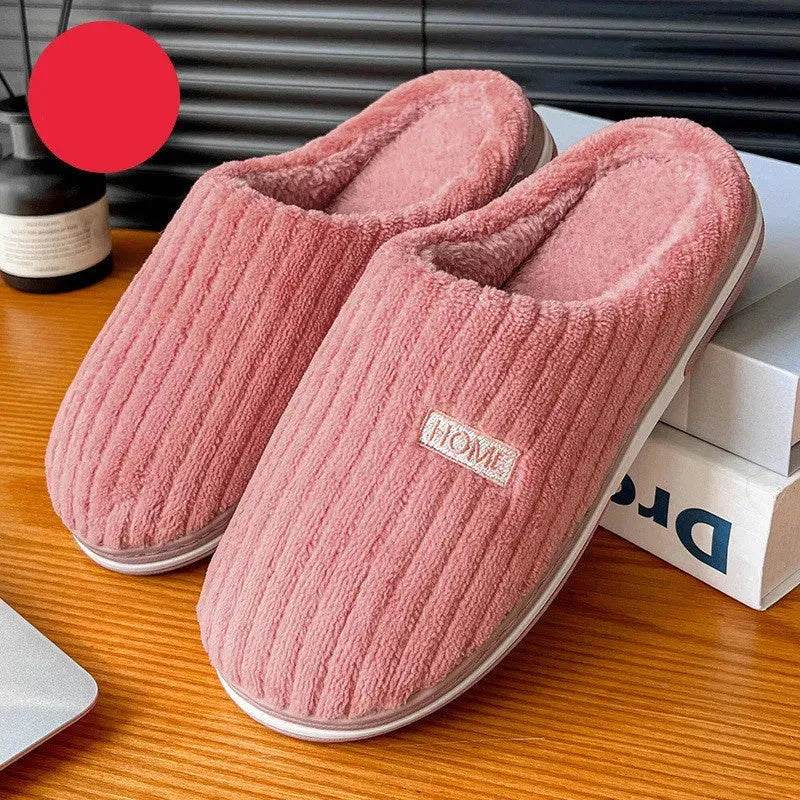 Solid Color Simple Cotton Slippers Winter Non-slip Home Warm Plush Slippers Household Indoor Couple Women's House Shoes - EX-STOCK Canada