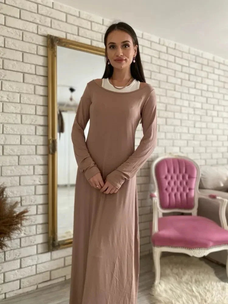 New Long Sleeve Stitching Fake Two-piece Vest Temperament Dress EX-STOCK Canada