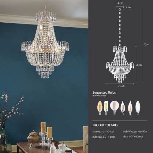 Golden Crystal Chandelier, Large Modern Luxury Chandelier, Suitable For Living Room, Dining Room, Bedroom, Hallway - No Bulb - EX-STOCK Canada
