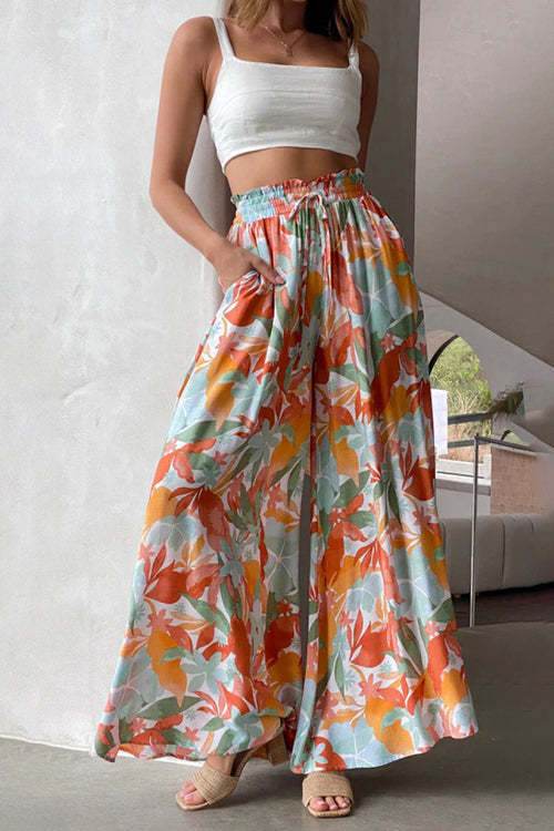 Printed Comfortable Casual High Waist Wide-leg Floral Palazzo Trousers women - EX-STOCK Canada
