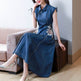 New Modified Version Denim Jeans Flared Midi Dress Female Machine Embroidery Retro - EX-STOCK Canada