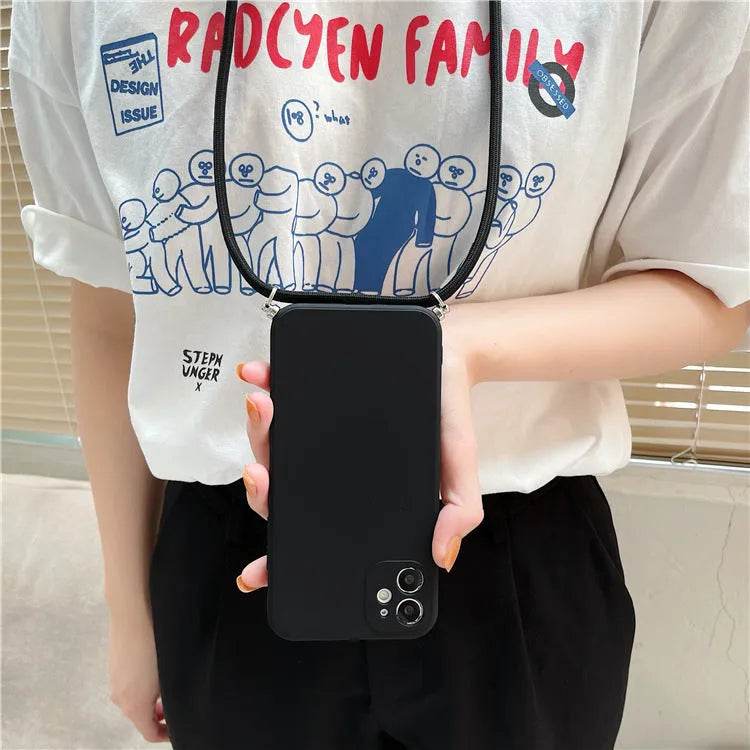 Solid Color Diagonal Lanyard Phone Case Silicone Couple Phone Case - EX-STOCK Canada