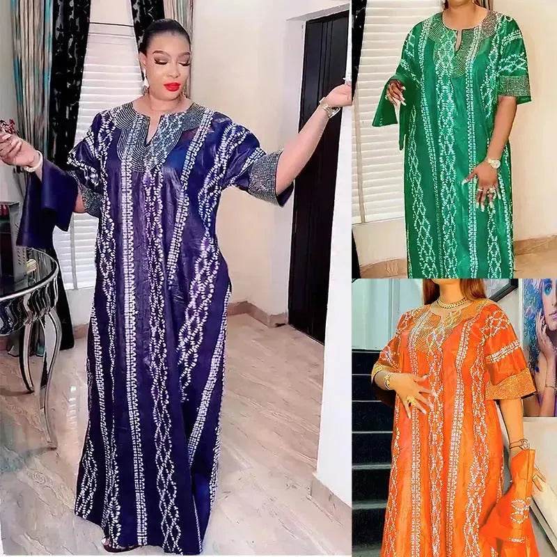 Middle East Striped Loose Robe African Dubai Arabic Satin Hot Drilling Stitching Abaya Buba Dress - EX-STOCK Canada
