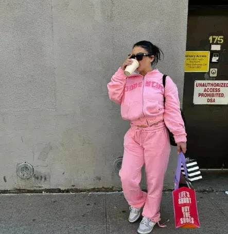 Ins Letter Sports Suit Zip-up Hooded Cropped Sweatshirt jogging pant tracksuit Fashion Womens Clothing Two piece joggers - EX-STOCK Canada