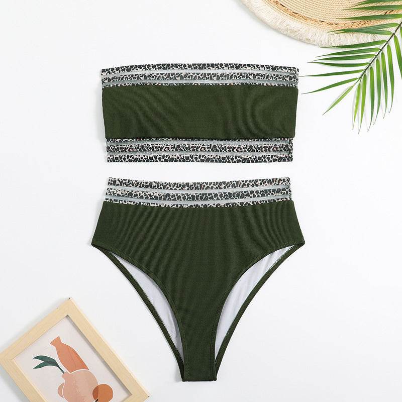 Split Swimsuit Leopard Splicing Strapless - EX-STOCK Canada