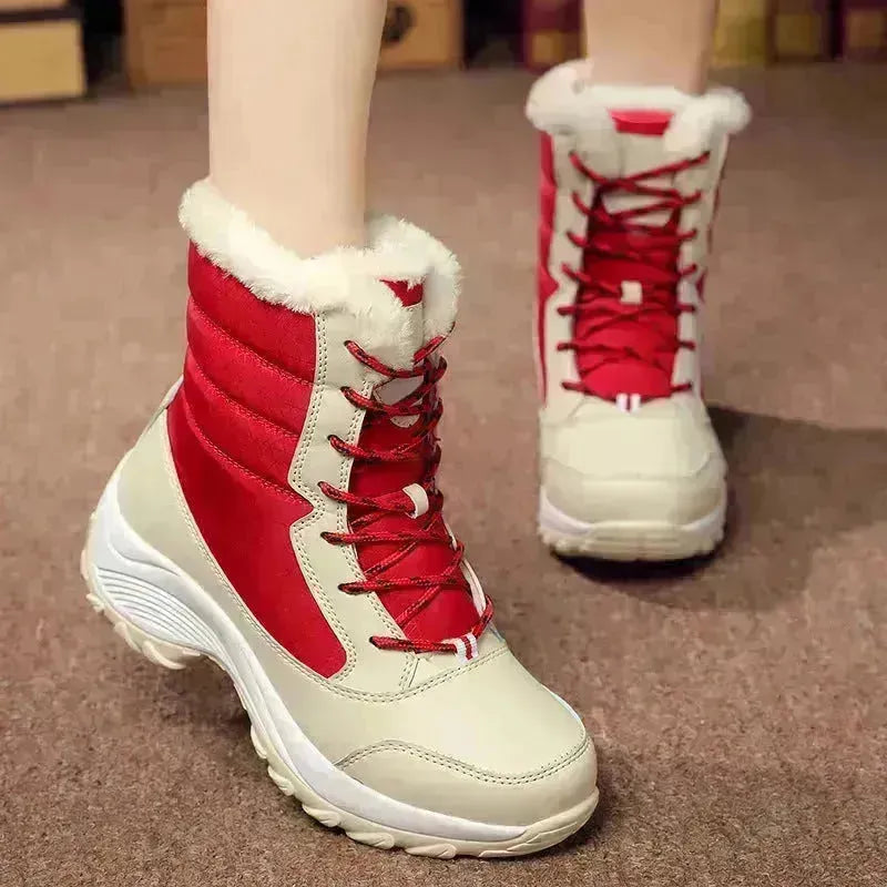 Bottes de neige d'hiver femelles hautes chevilles étanche dames chaussures de coton bottes plus chaussures en velours