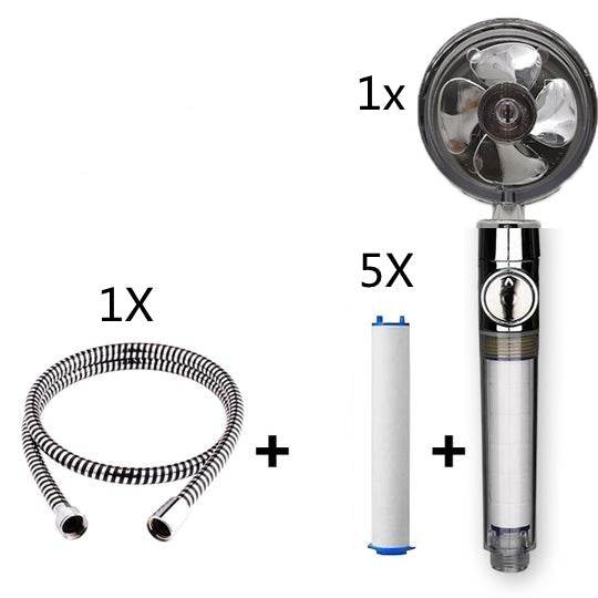Propeller Driven Shower Head With Stop Button And Cotton Filter Turbocharged High Pressure Handheld Shower Nozzle - EX-STOCK Canada