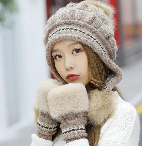 Women Cozy Knit Fleece-Feel Beanie With Ear Flaps Winter Hat Perfect For Skiing & Outdoor Activities - EX-STOCK Canada