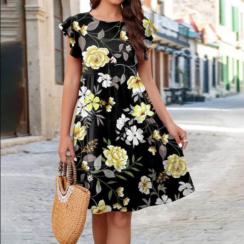 Ruffle Sleeve Dress Summer Loose Flower Print Beach Dresses Sweet Skirt Women - EX-STOCK Canada