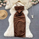 Elegant Women Sleeveless One shoulder Drawstring Satin Dress for Party, Wedding, Cocktail - EX-STOCK Canada