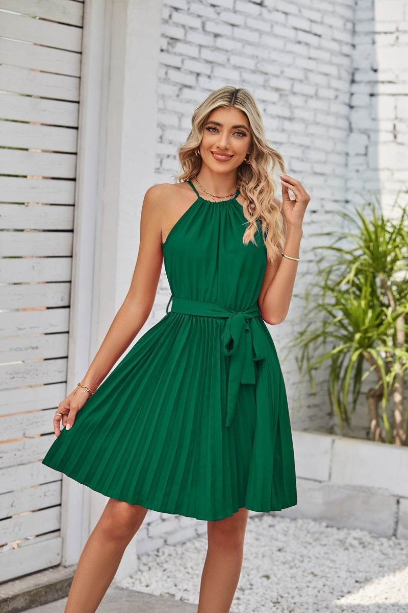 Halter Strapless Dresses For Women Solid Pleated Skirt Summer Beach Sundress - EX-STOCK Canada