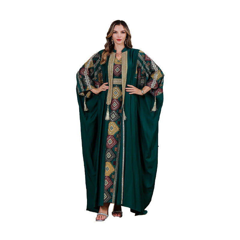 Mittlerer Osten Muslimischer Bestickter Mantel Abaya Leichtes Luxus-Abendkleid Zweiteiliges Kleid-Set - EX-STOCK Canada