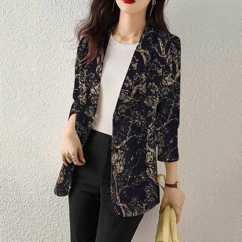 Women's Button Printed Long-sleeved Pocket Vintage Cotton And Linen jacket Blazer - EX-STOCK Canada