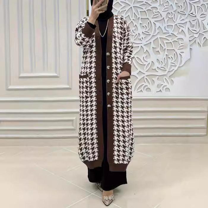 Women's Middle East Muslim Houndstooth Woolen Cardigan Jacket - EX-STOCK Canada