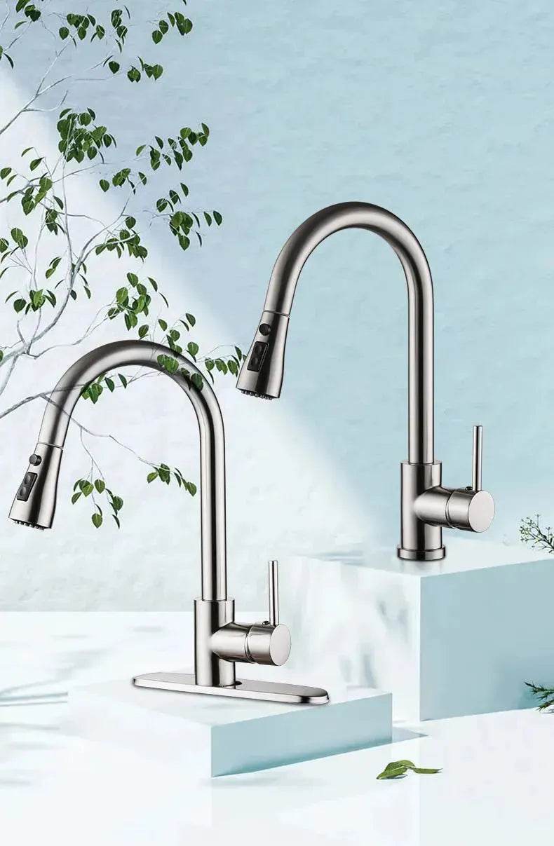 Brushed Kitchen Sink Faucet with Sprayer - Stainless Steel - EX-STOCK Canada