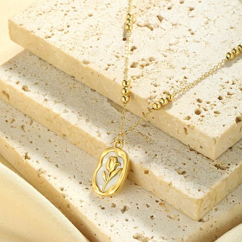 Simple Rose White Shell Pendant Necklace For Women - EX-STOCK Canada