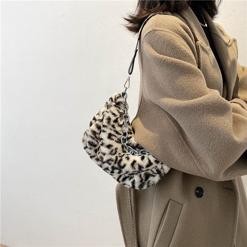 Leopard Pattern Plush Bag Personality Diagonal Women Bag Chain Shoulder Bag - EX-STOCK Canada