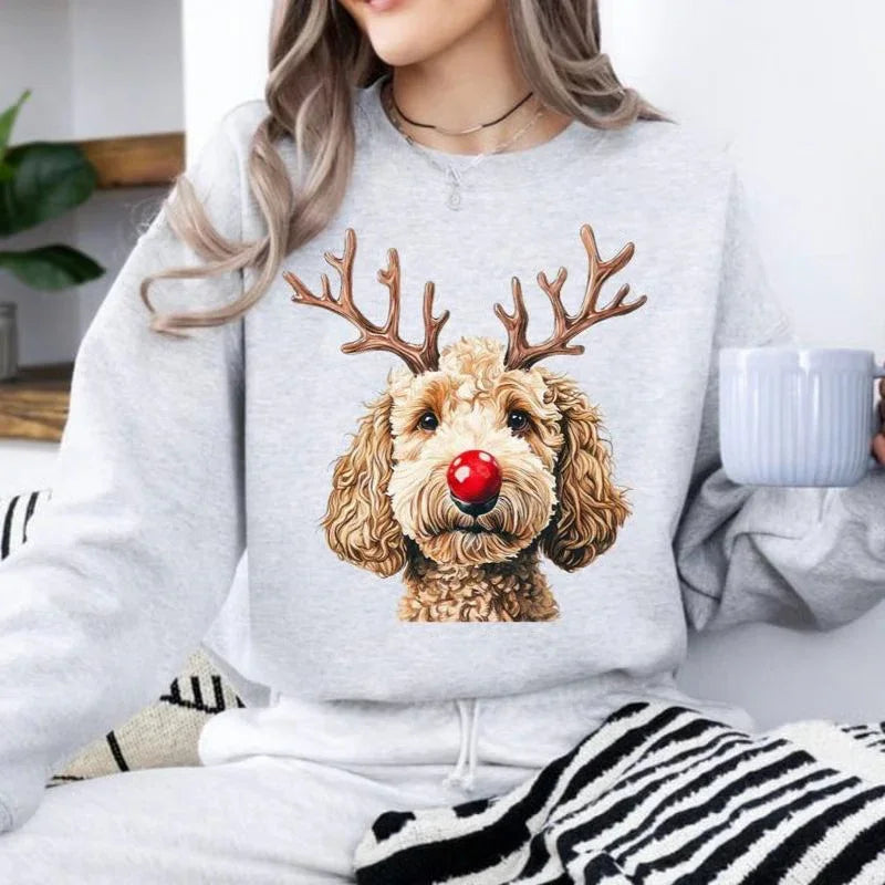 Women's Creative Round-neck Christmas Reindeer Dog Sweatshirt EX-STOCK Canada