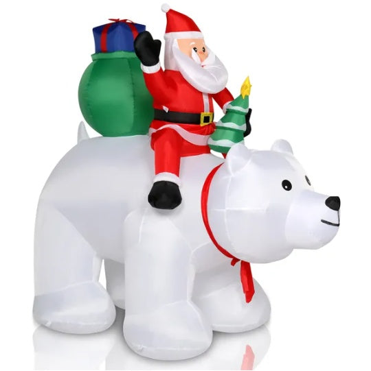 6ft 15W 7pcs LED Lights Santa Claus Rides Polar Bear Garden Santa Claus Decoration EX-STOCK Canada