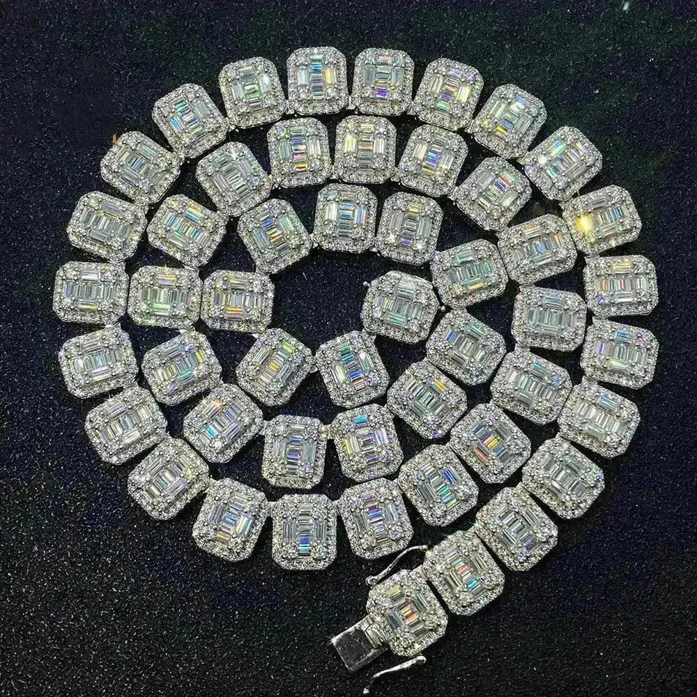 S925 Silver Incrup Rectangular Moisanite Diamond Cuban Link Chain