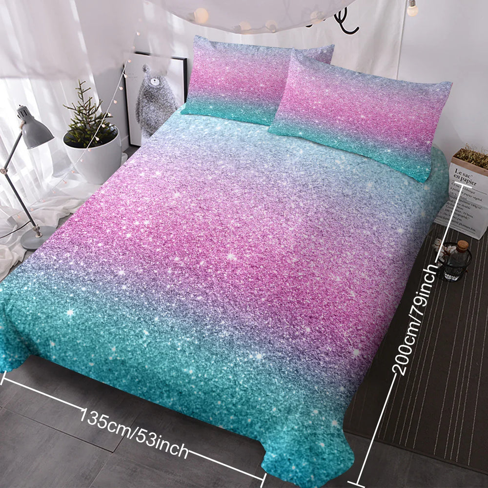 Girly Duvet Cover Rainbow Glitter Ombre Bedding Sets 3 Pcs Chic Purple Blue Green Pastel Bed Spreads Sparkle Quilt Cover Set With 2 Pillow Shams EX-STOCK Canada