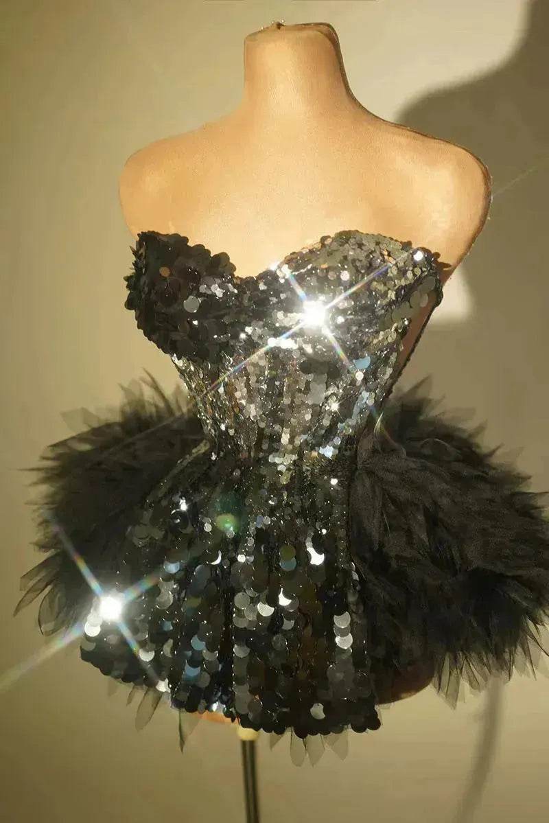 Strapless Tassle Corset dress Women's Tube Top Rhinestone Chain Skirt Outfit for Evening party Cocktail event - EX-STOCK Canada