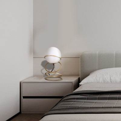 13.5 H Glass Globe Matte Gold Spiral 4 Ring Metal Stand Table Lamp For Living Room, Nightstand Bedside Table Lamp For Bedroom, LED Lamp - EX-STOCK Canada