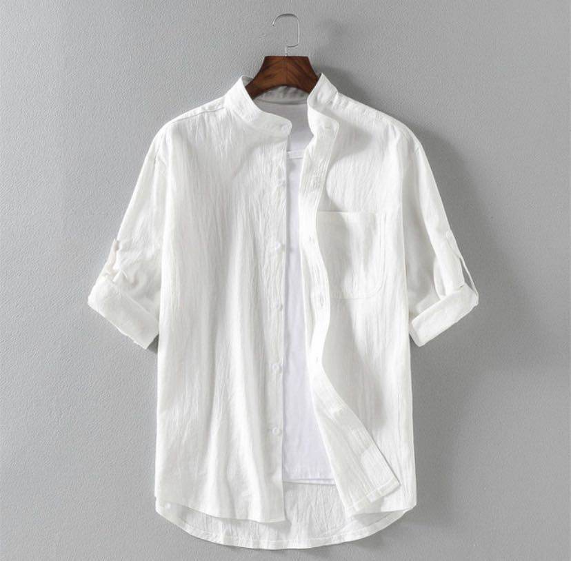Men's Linen Stand Collar Loose Shirt - EX-STOCK Canada