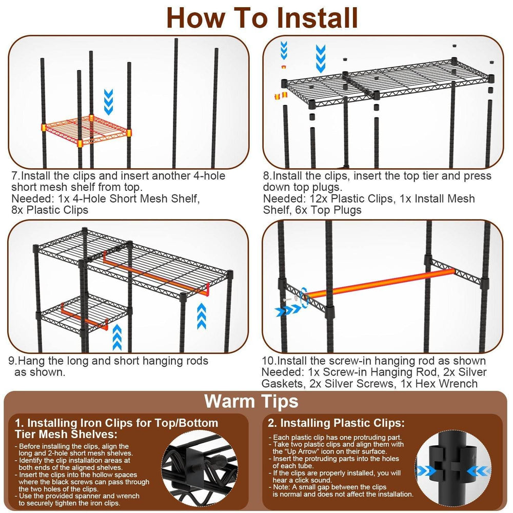 1Pc 4 Tier Heavy Duty Garment Rack With Wheels Carbon Steel Clothing Rack Portable Wardrobe Clothes Rack With 3 Hanging Rods 6 Footrests 44.9x17.13x77.95in - EX-STOCK Canada