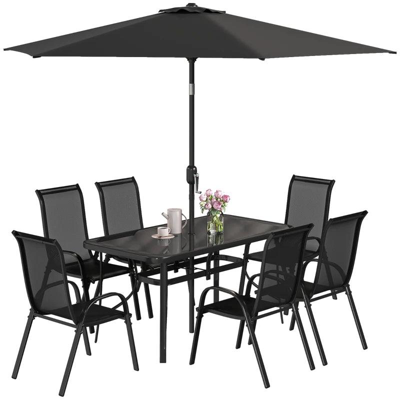 8 Pieces Patio Furniture Set With 9Ft Patio Umbrella, Outdoor Dining Table And Chairs, Black EX-STOCK Canada