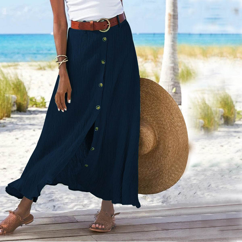 Women's summer Fashion Cotton Linen A-Line Hip Mid Waist Long maxi Skirt - EX-STOCK Canada