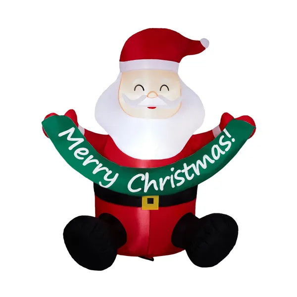 5.8FT Lighted Christmas Inflatable Decoration, Inflatable Santa Claus Holding Banner, Funny Blow Up Yard Decorations With Built-in LED Lights For Holiday Party Front Yard Lawn Garden Decor EX-STOCK Canada