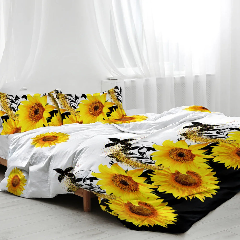 3 Pieces Black And White Background Sunflower Duvet Cover Set Yellow Flower Polyester Bedding Set For Adults Bedroom Decor Twin Full Queen King Size EX-STOCK Canada